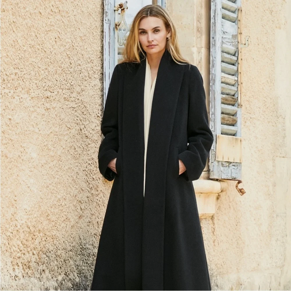 Peruvian Connection Baby Alpaca Wool Long Black Decades Coat